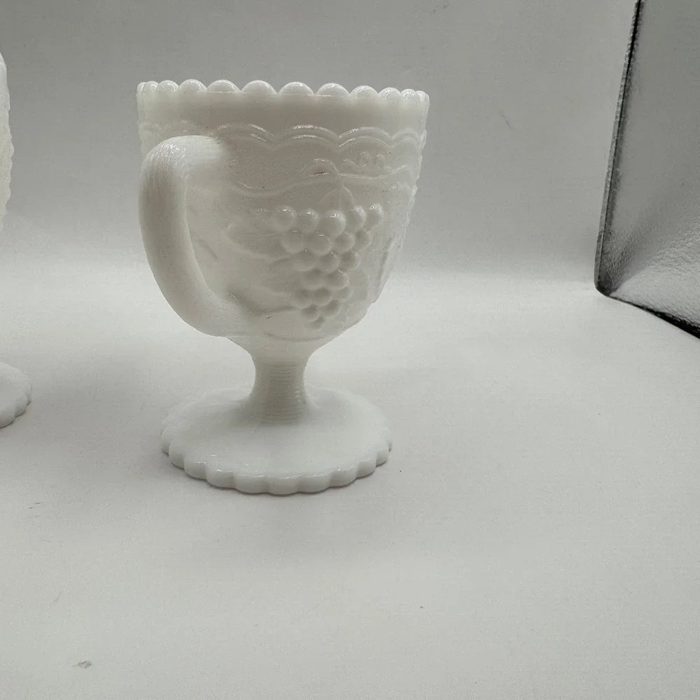 Imperial Glass Cream and Sugar Set White Milk Glass Vintage Grape Pattern Footed